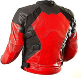 Veste de motard en cuir de vachette rouge-noir Armour Safety Desire pour homme